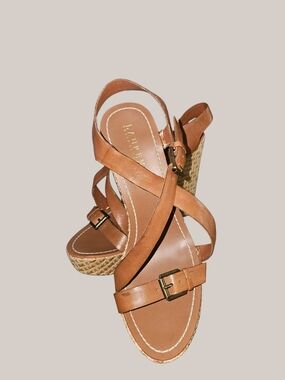 Lauren Ralph Lauren Tan Leather Espadrille Wedge Sandals Dover  11B